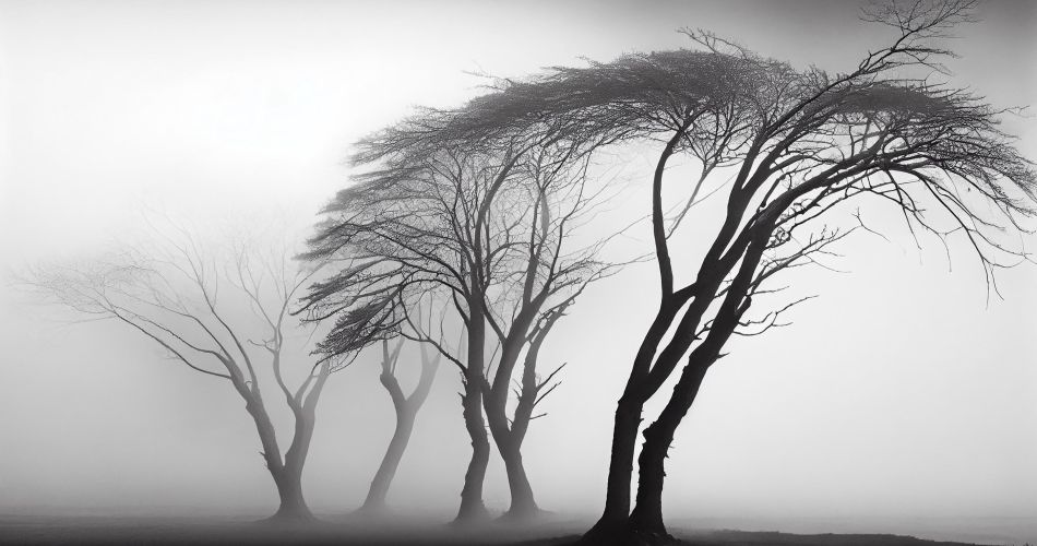 silhouette tree spooky foggy landscape generative ai 1