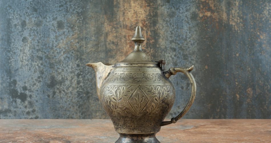vintage antique ancient kettle marble background 1