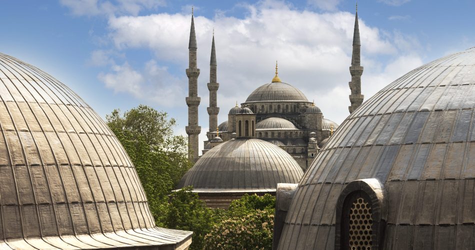 vertical shot lovely istanbul mosque with dome roof beautiful cloudy sky with birds 1